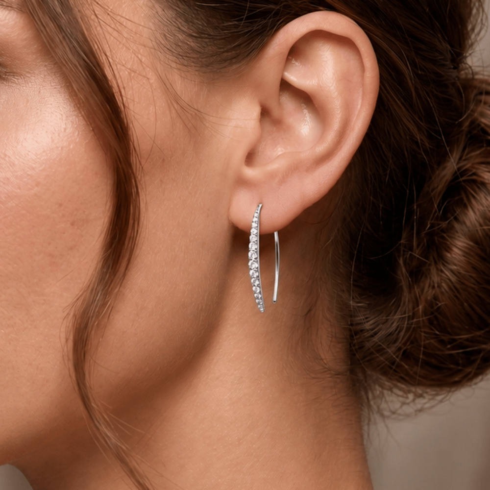 Rhodium Plated Graduated CZ Vertical Bar Earrings
