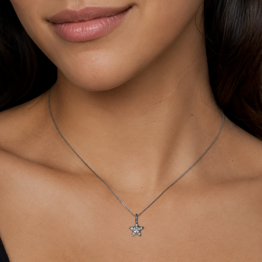 16" Black Rhodium Plated Diamond Studded Star Necklace