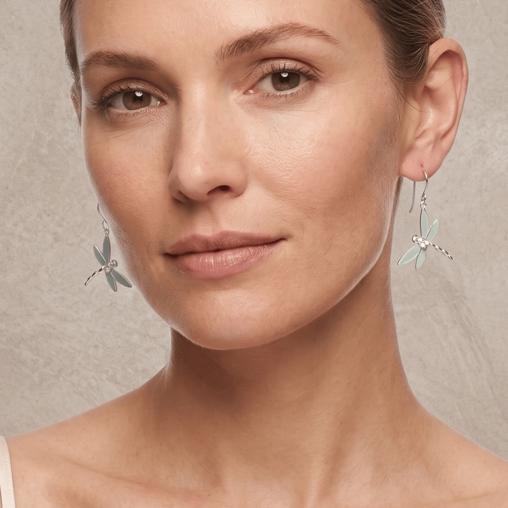Enamel and CZ Dragonfly Earrings