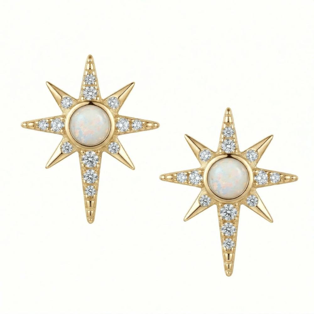 Synthetic Opal and CZ Northern Star Stud Earrings
