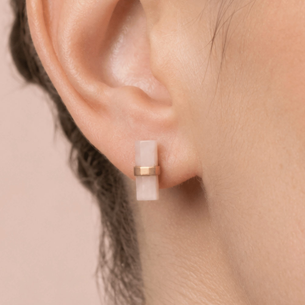 14 Karat Gold Plated Pencil Cut Rose Quartz Studs