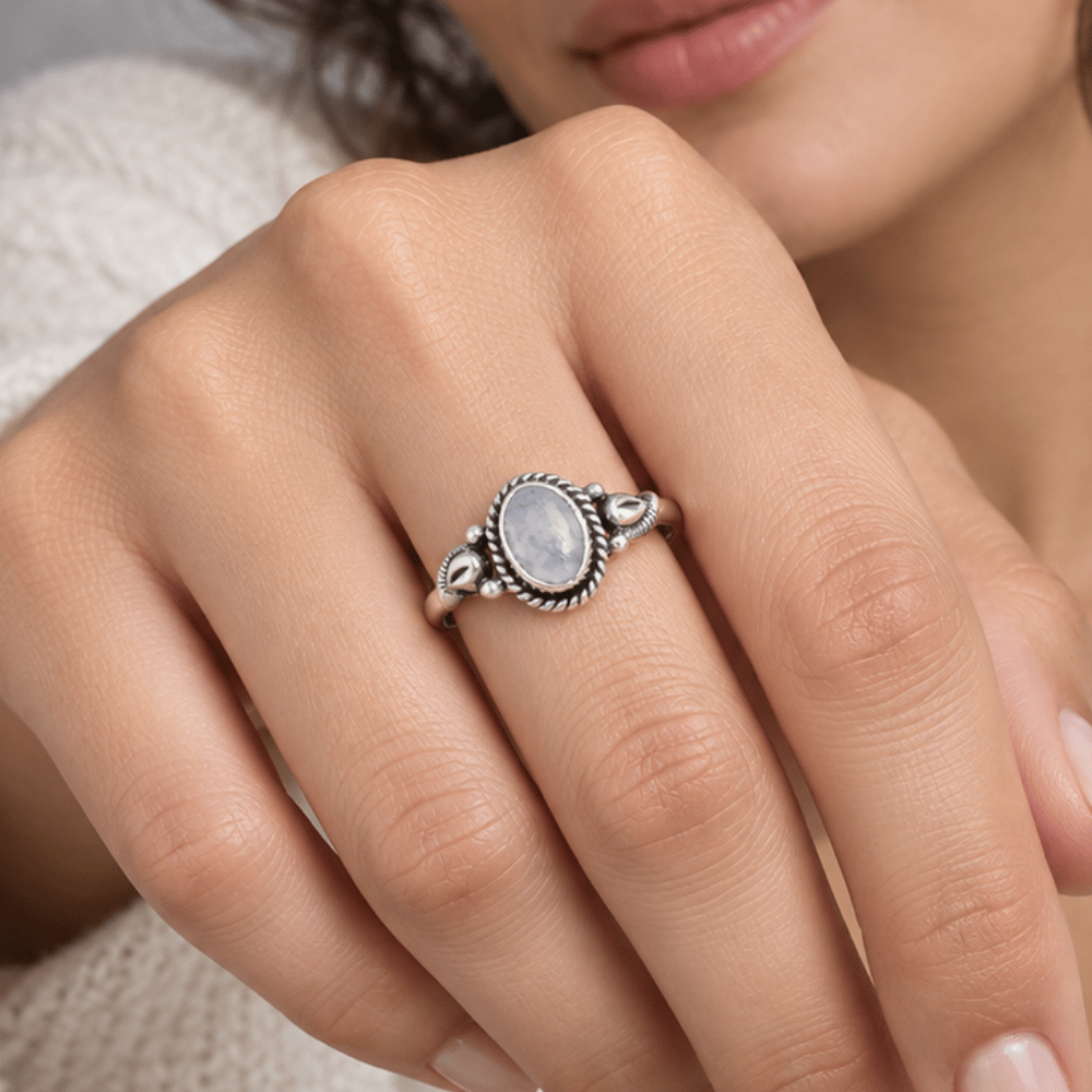 Oxidized Rainbow Moonstone Ring