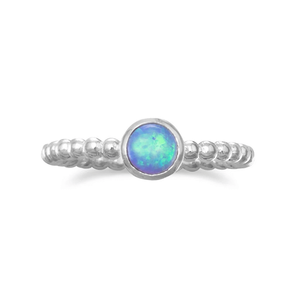 Round Synthetic Opal Ring - Blue Opal - Silver - view 5