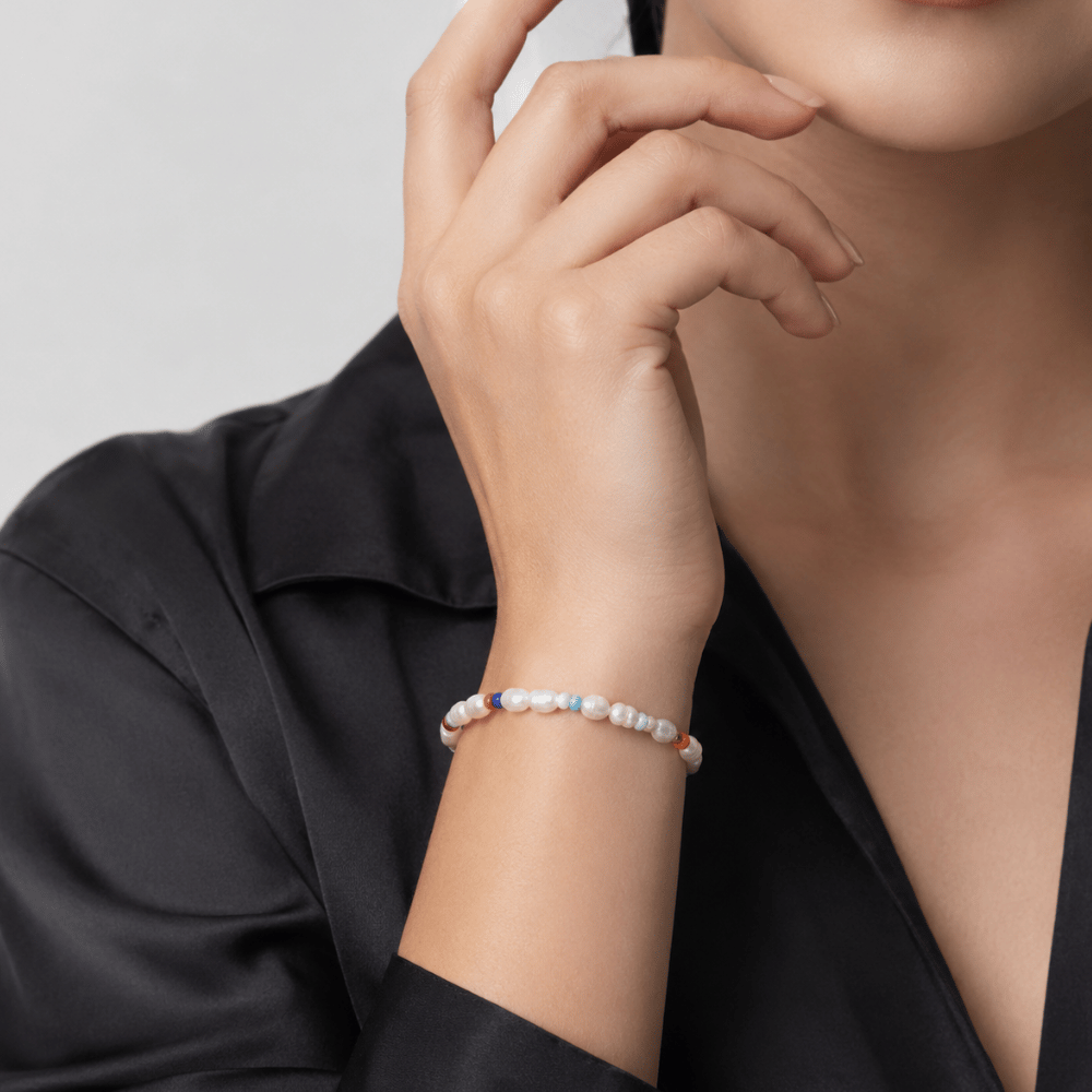 Rainbow Seed Bead and Cultured Freshwater Pearl Stretch Bracelet - view 4