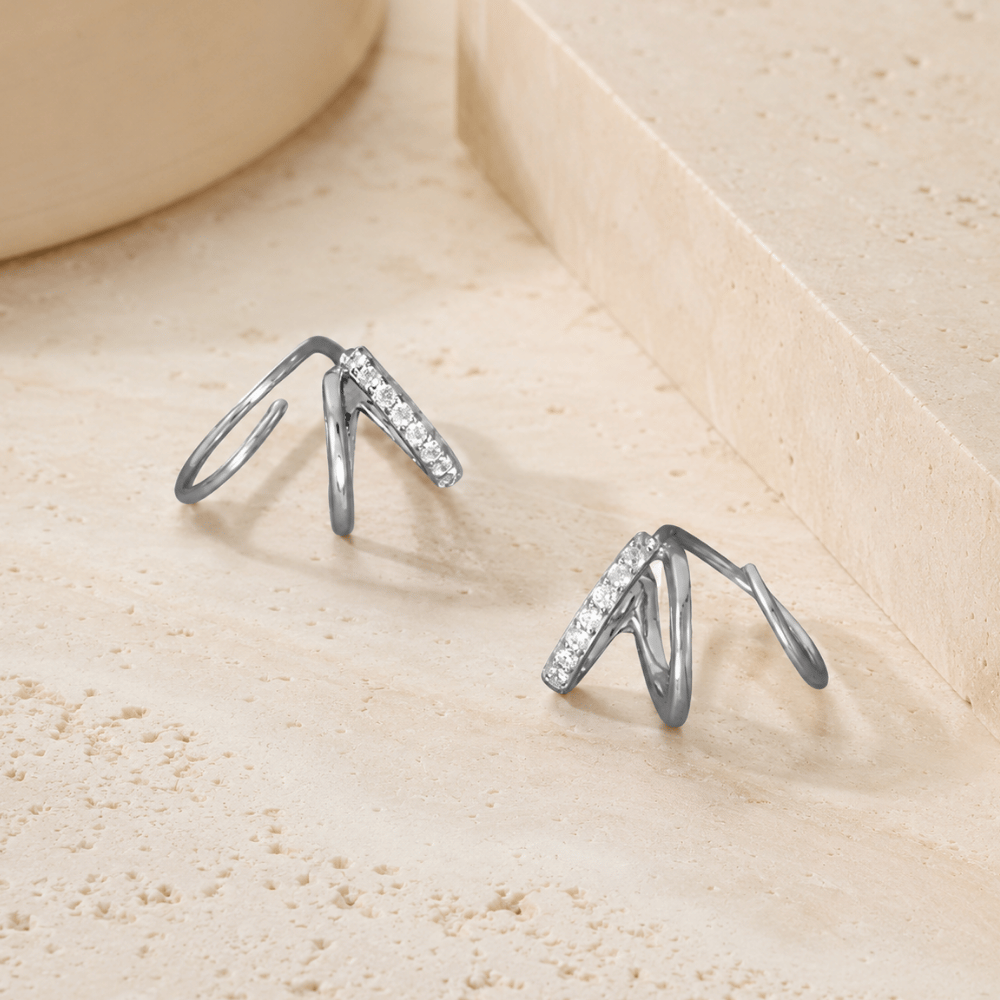 Rhodium Plated CZ Hoop Earrings