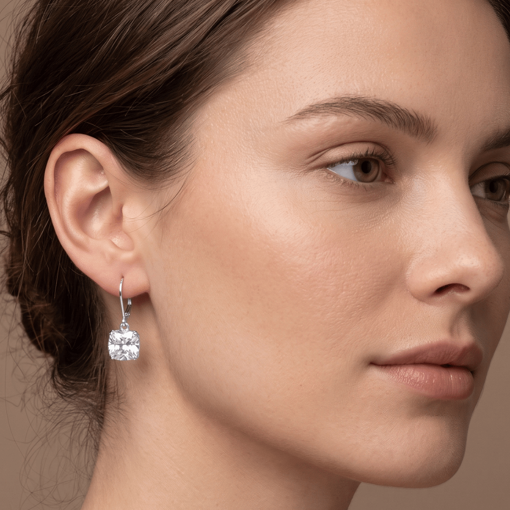 Cushion Cut CZ Lever Back Earrings