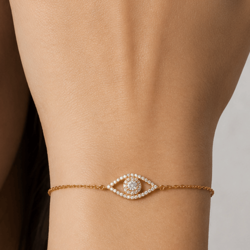 14 Karat Gold Plated CZ Evil Eye Friendship Bolo Bracelet