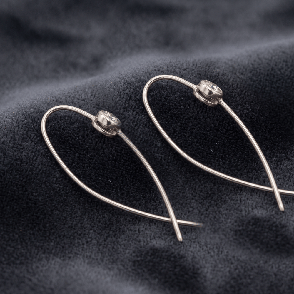 Rhodium Plated Thin Wire with Bezel CZ Earrings