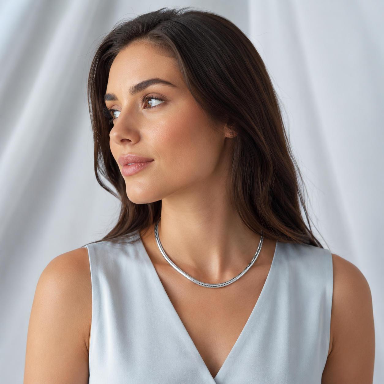 925 Sterling Silver Domed Omega Necklace - 4mm