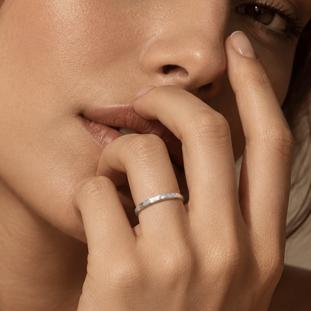 Thin Hammered Band Midi Ring