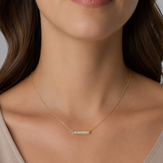 14 Karat Gold Plated Mini CZ Bar Necklace