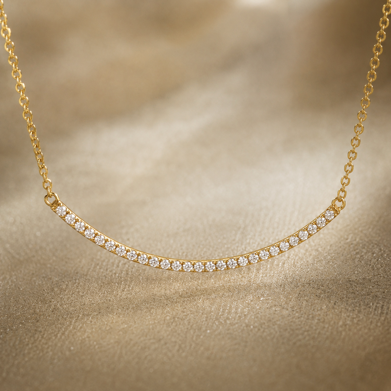 18" + 2" 14 Karat Gold Plated Curved CZ Bar Necklace