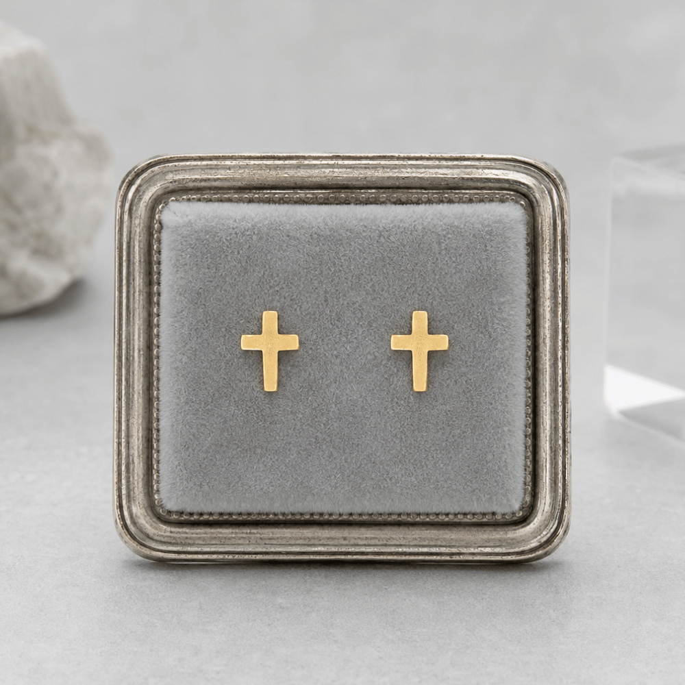 14 Karat Gold Plated Cross Stud Earrings