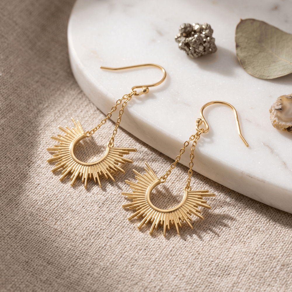 14 Karat Gold Plated Sunburst Earrings