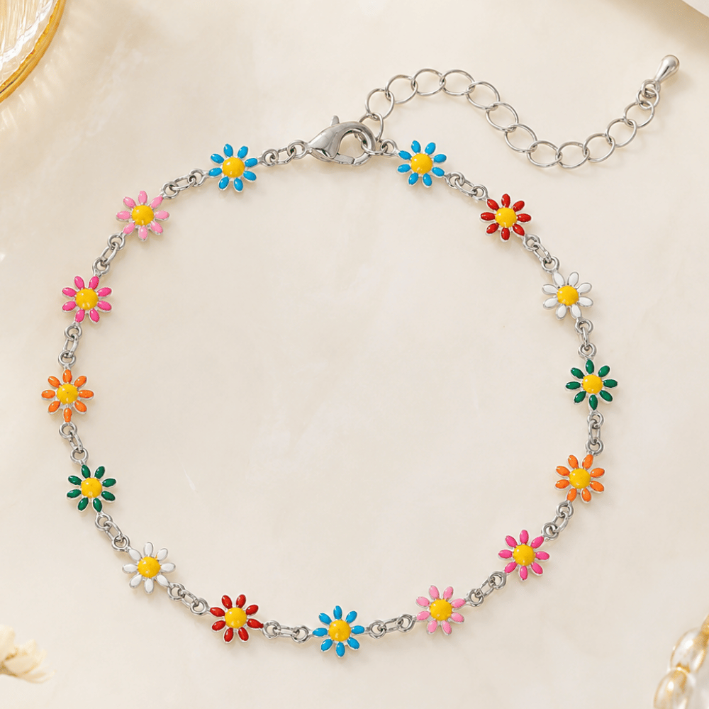 9" + 2" Multicolor Enamel Flower Fashion Anklet