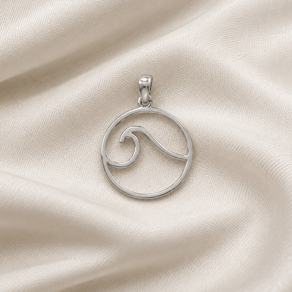 Rhodium Plated Outline Wave Pendant