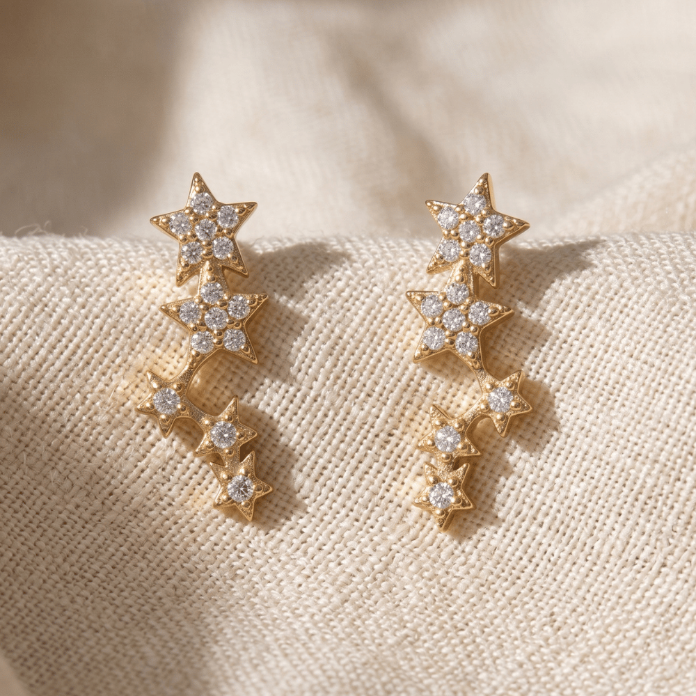 14 Karat Gold Plated CZ Star Cluster Earrings