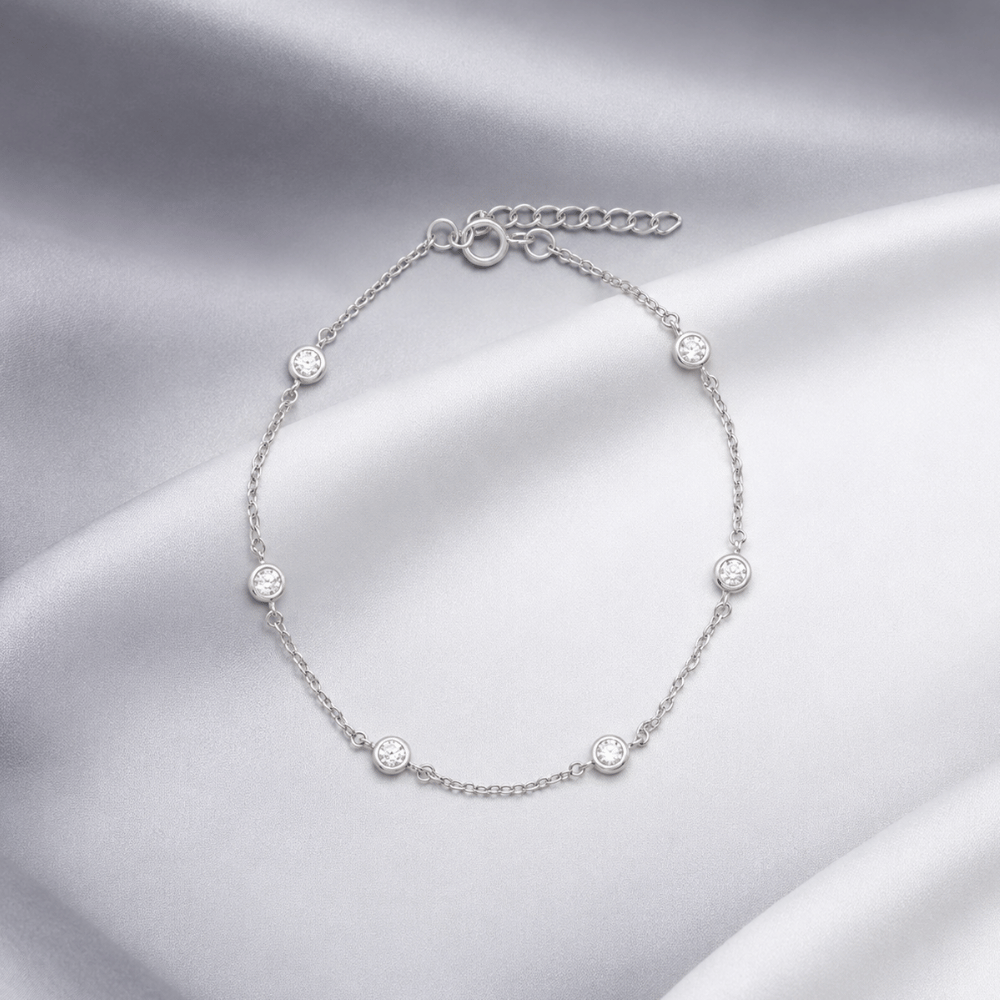 9" + 1" Rhodium Plated Bezel Set CZ Anklet