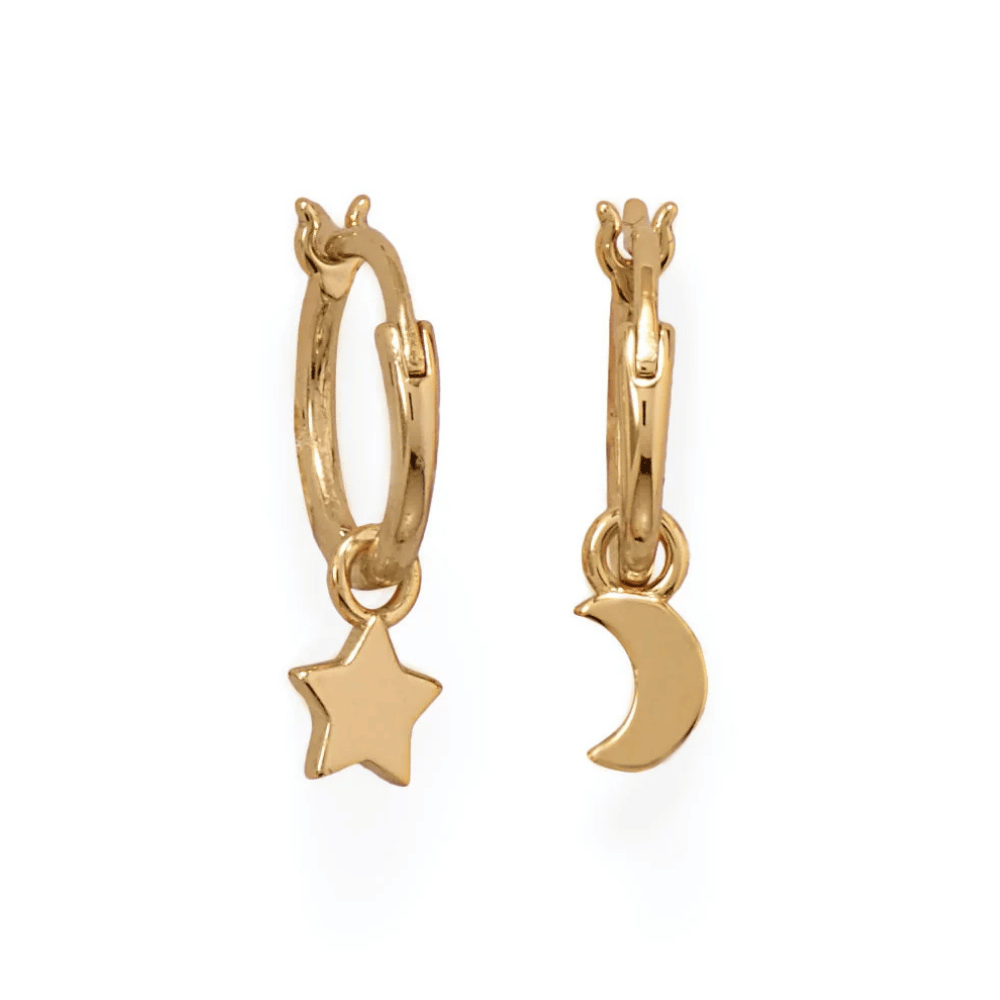 Moon and Star Charm Hoop Earrings