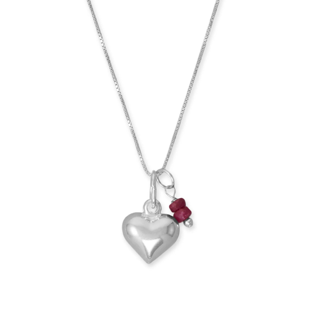 18" Puffy Heart and Dyed Corundum Necklace