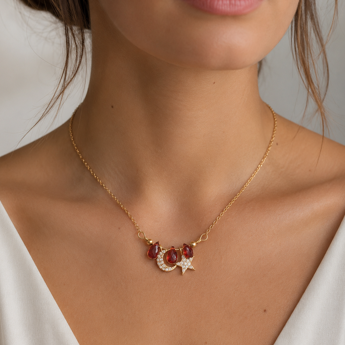 16" + 2" Celestial Garnet Charm Necklace