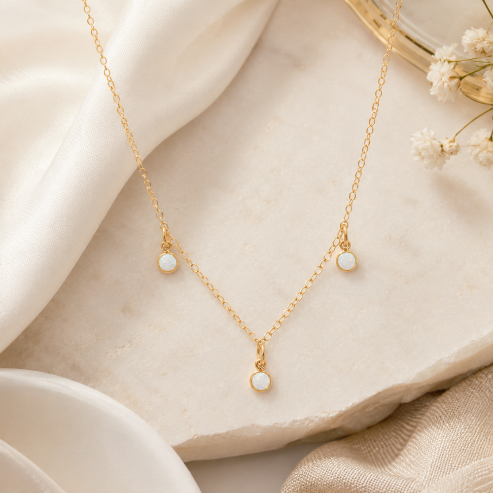 15" + 2.25" 14/20 Gold Filled White Opal Charm Necklace