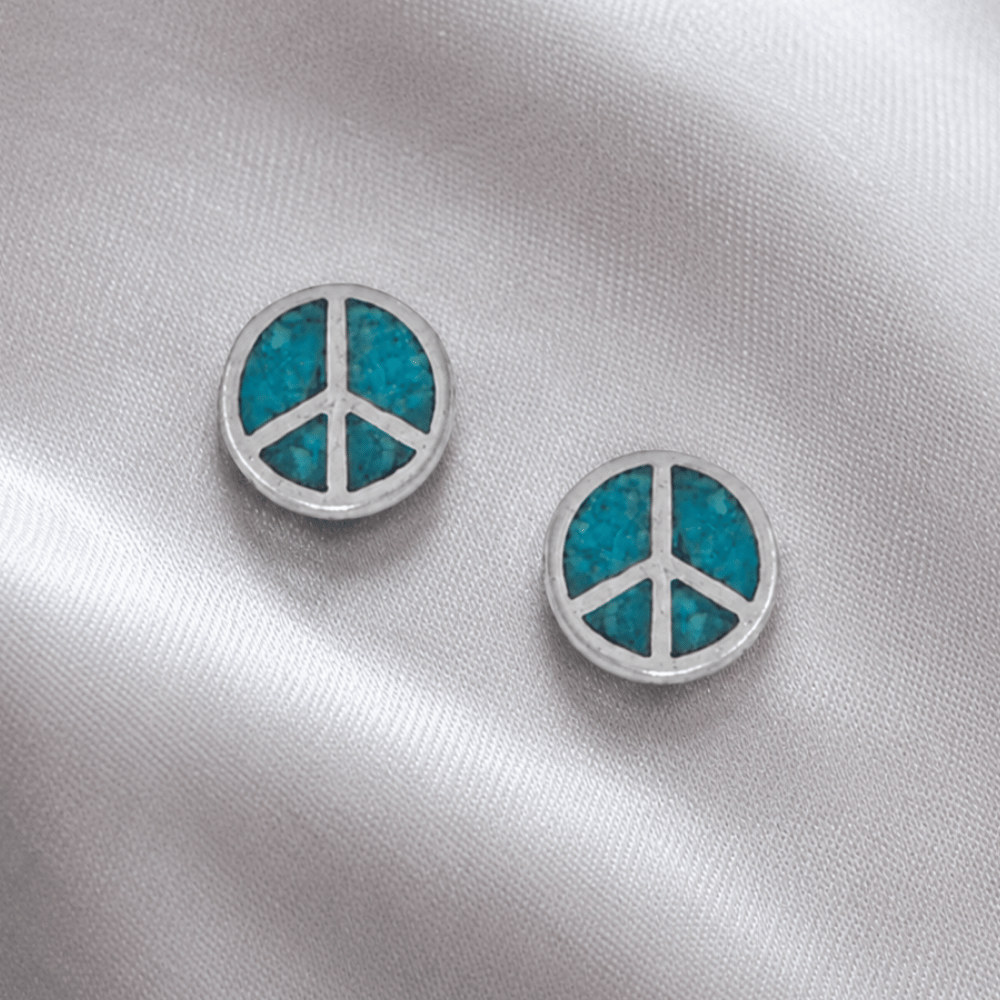 Oxidized Turquoise Chip Peace Sign Stud Earrings