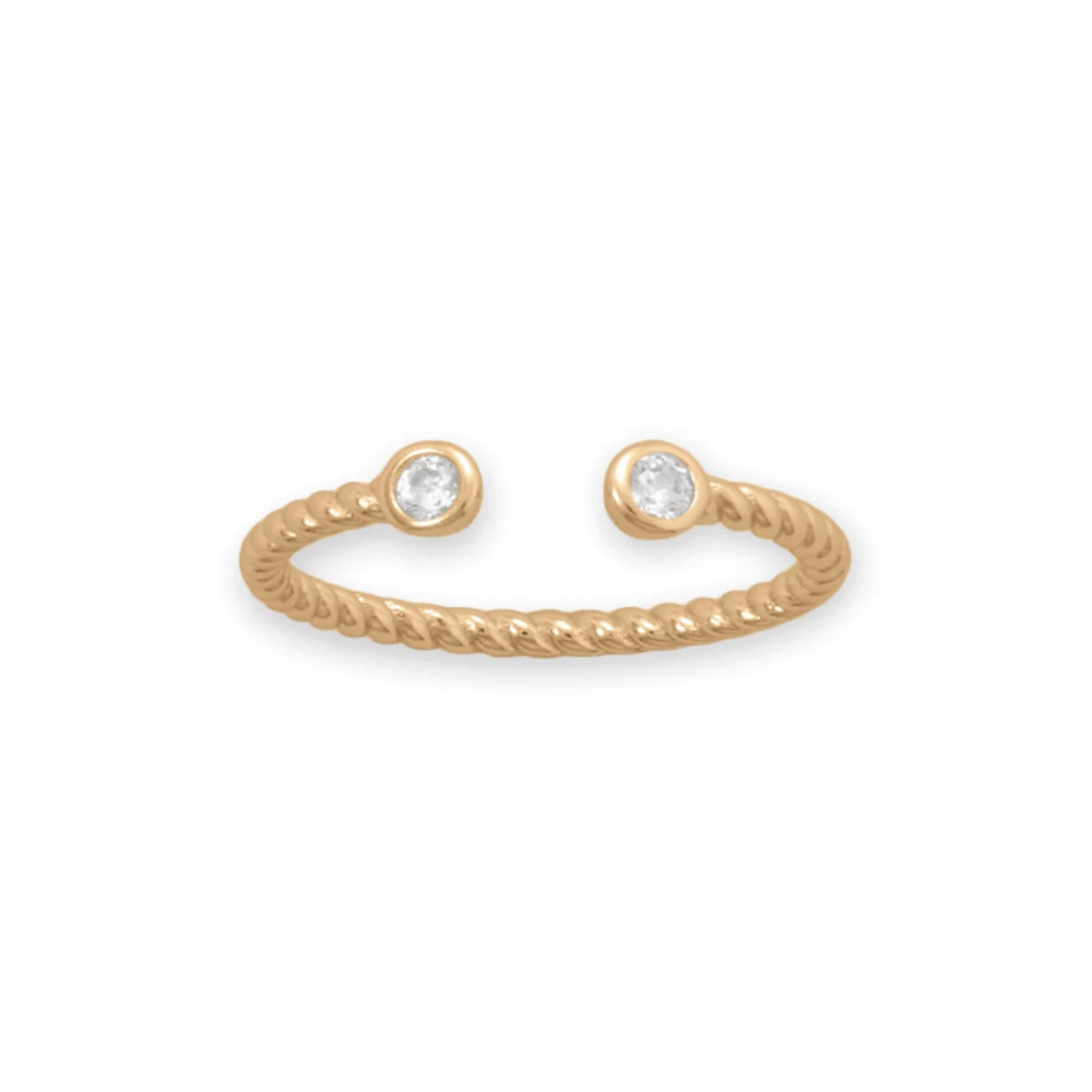 14 Karat Gold Plated CZ Twist Cable Ring