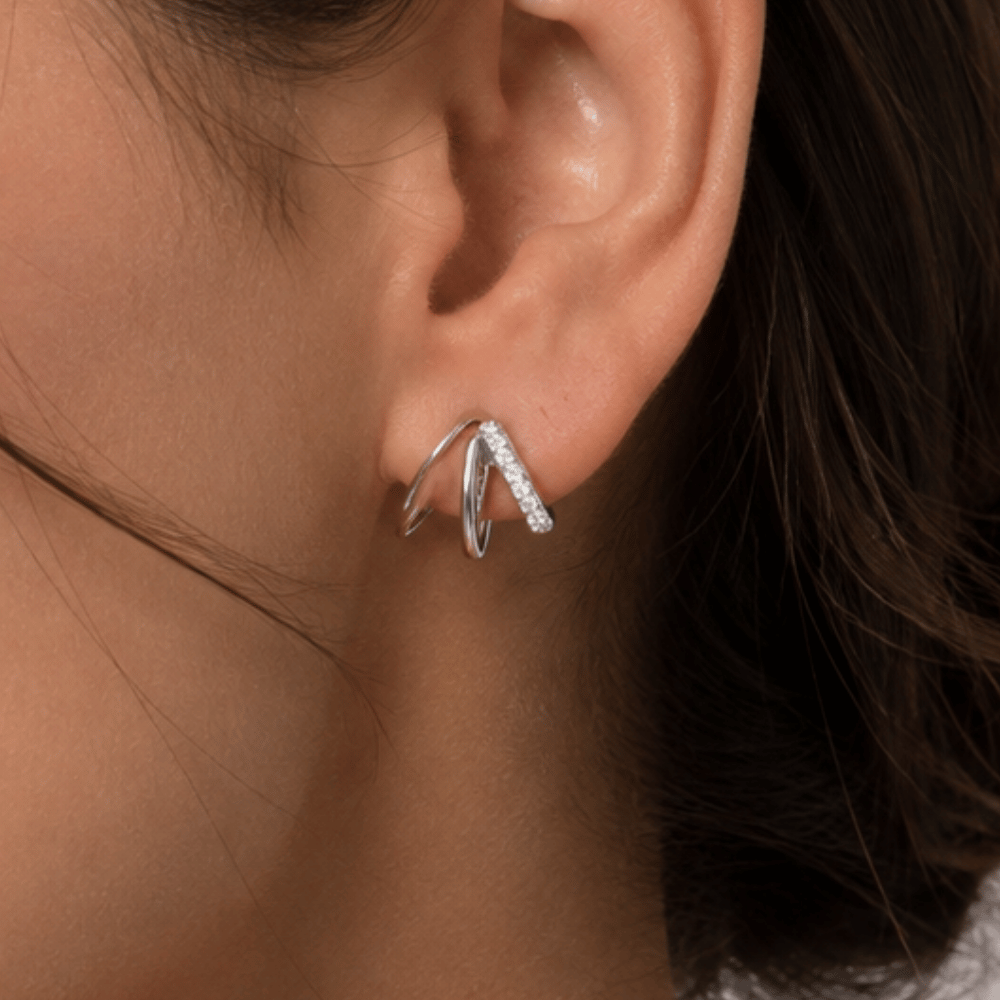Rhodium Plated CZ Hoop Earrings