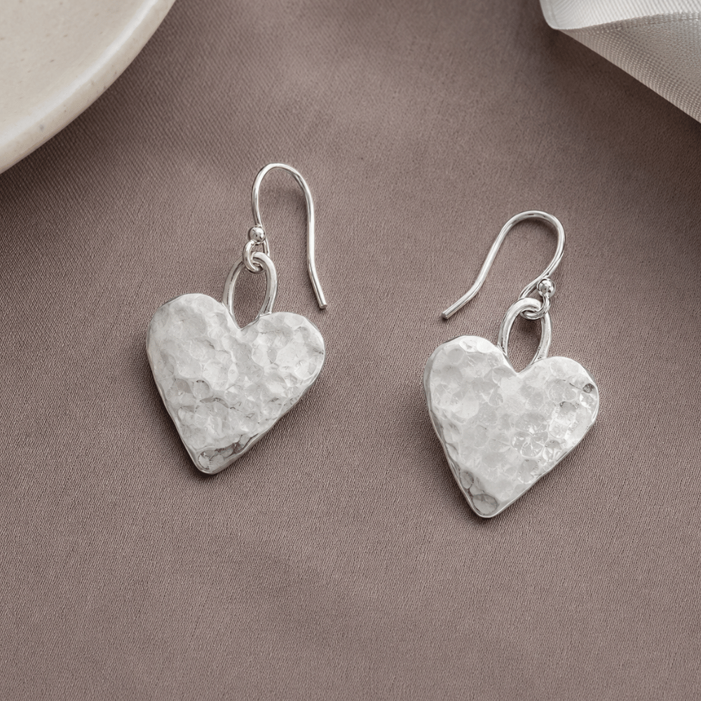 Oxidized Textured Heart French Wire Earrings
