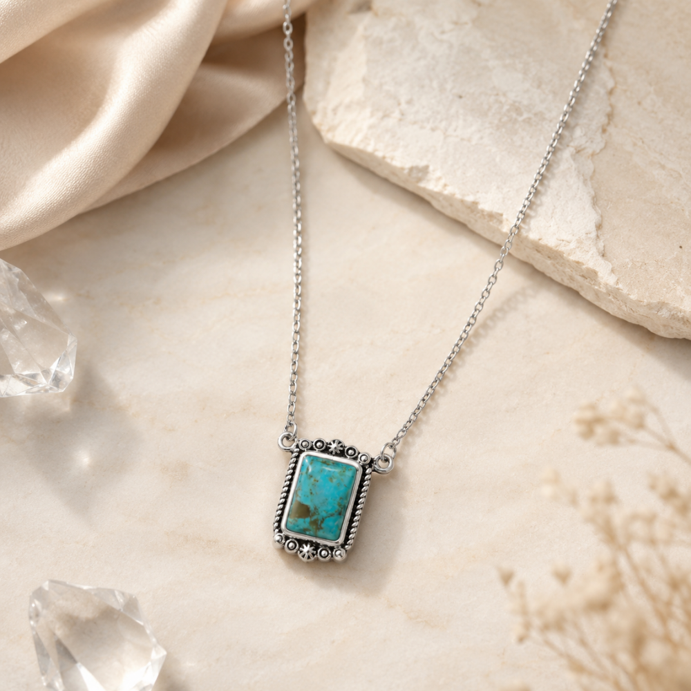 18" + 2" Oxidized Rope Edge Turquoise Necklace