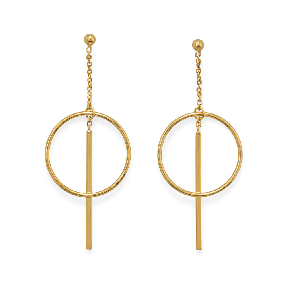 14 Karat Gold Plated Long Bar w/Circle Post Earrings