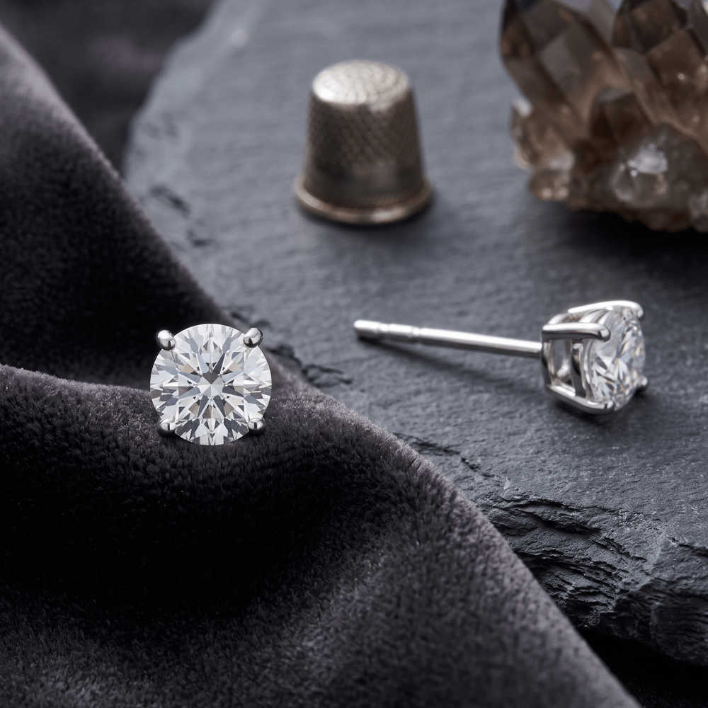 Rhodium Plated Birthstone Stud Earrings