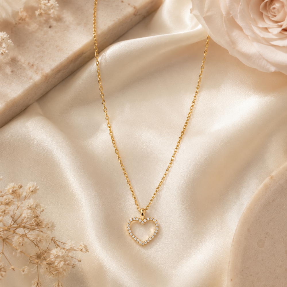 16" + 2" 14 Karat Gold Plated CZ Heart Necklace