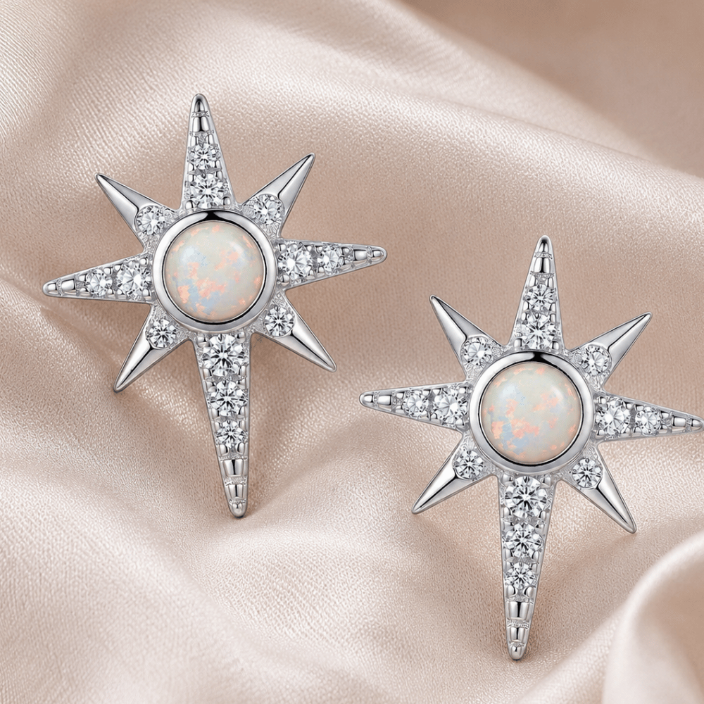 Synthetic Opal and CZ Northern Star Stud Earrings