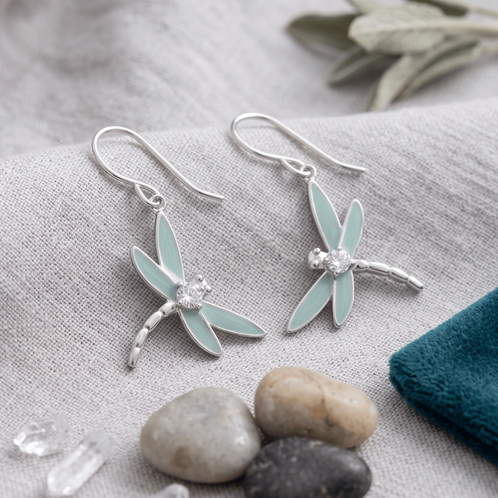 Enamel and CZ Dragonfly Earrings