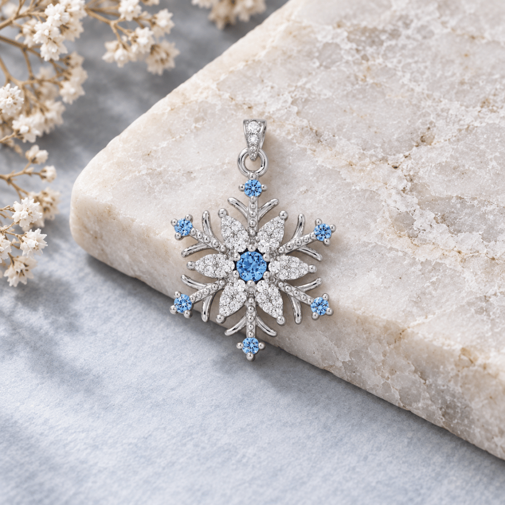 Blue and White CZ Snowflake Pendant