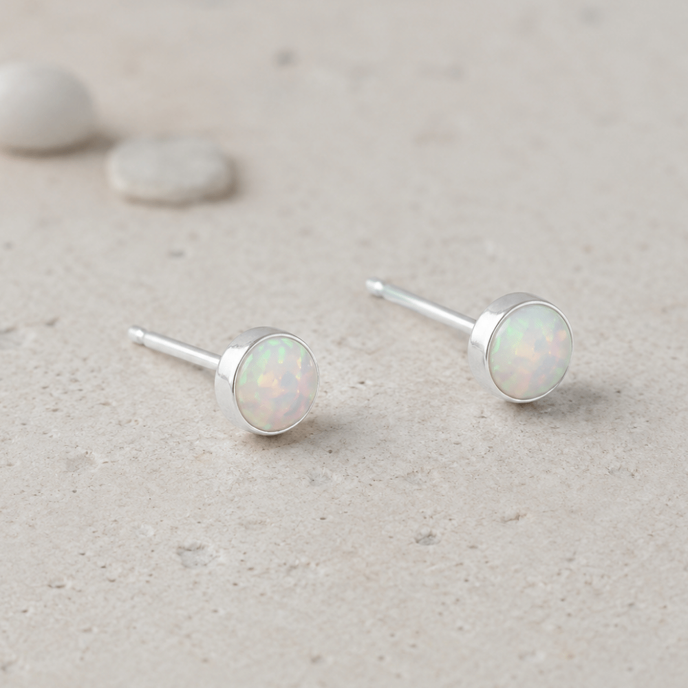 Synthetic White Opal Button Studs
