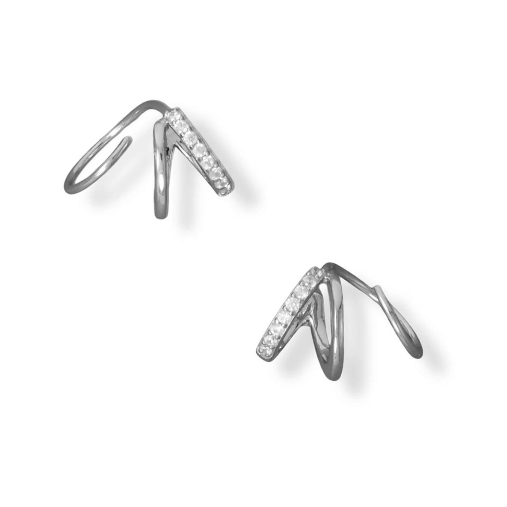 Rhodium Plated CZ Hoop Earrings