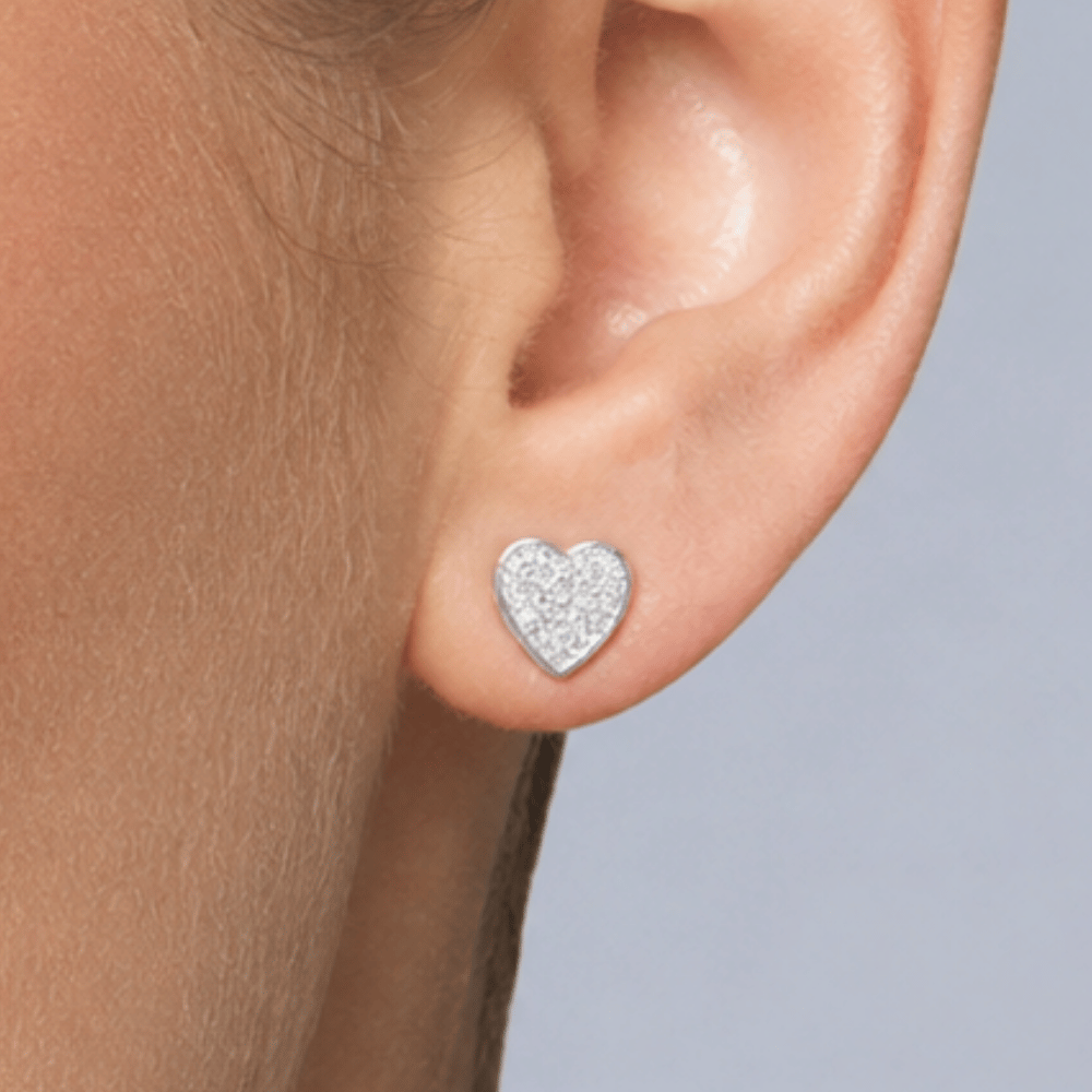 Stylized Pave CZ Heart Stud Earrings