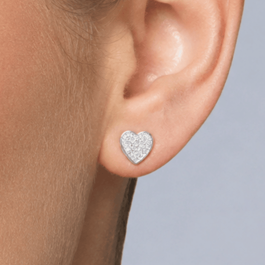 Stylized Pave CZ Heart Stud Earrings