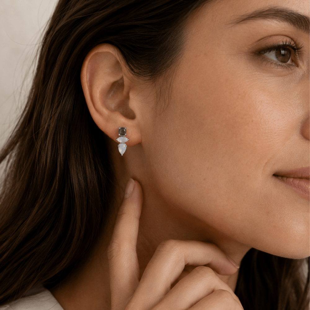 Labradorite and Rainbow Moonstone Post Earrings
