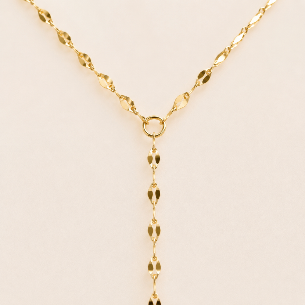 15" 18 Karat Gold PVD Stainless Steel Coffee Chain Y-Drop Necklace