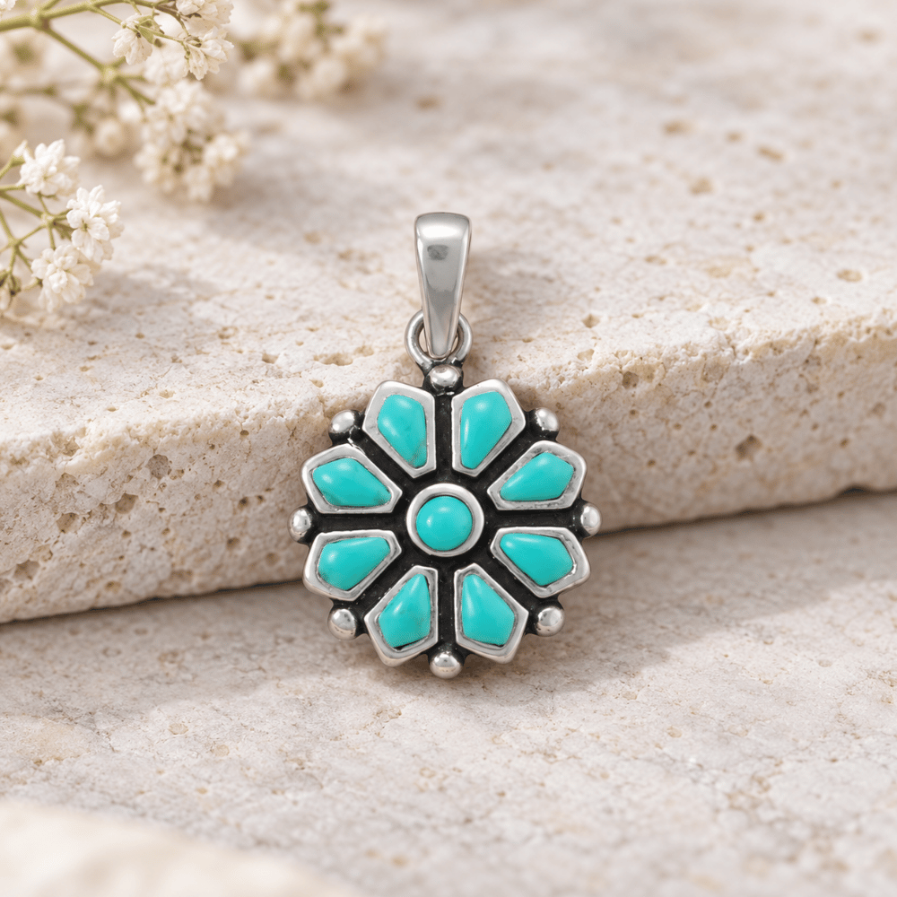 Reconstituted Turquoise Flower Pendant