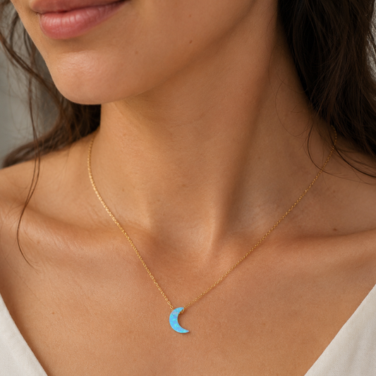 16" + 2" 14 Karat Gold Plated Synthetic Opal Moon Necklace
