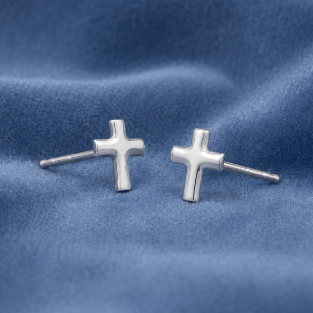 Small Polished Cross Stud Earrings