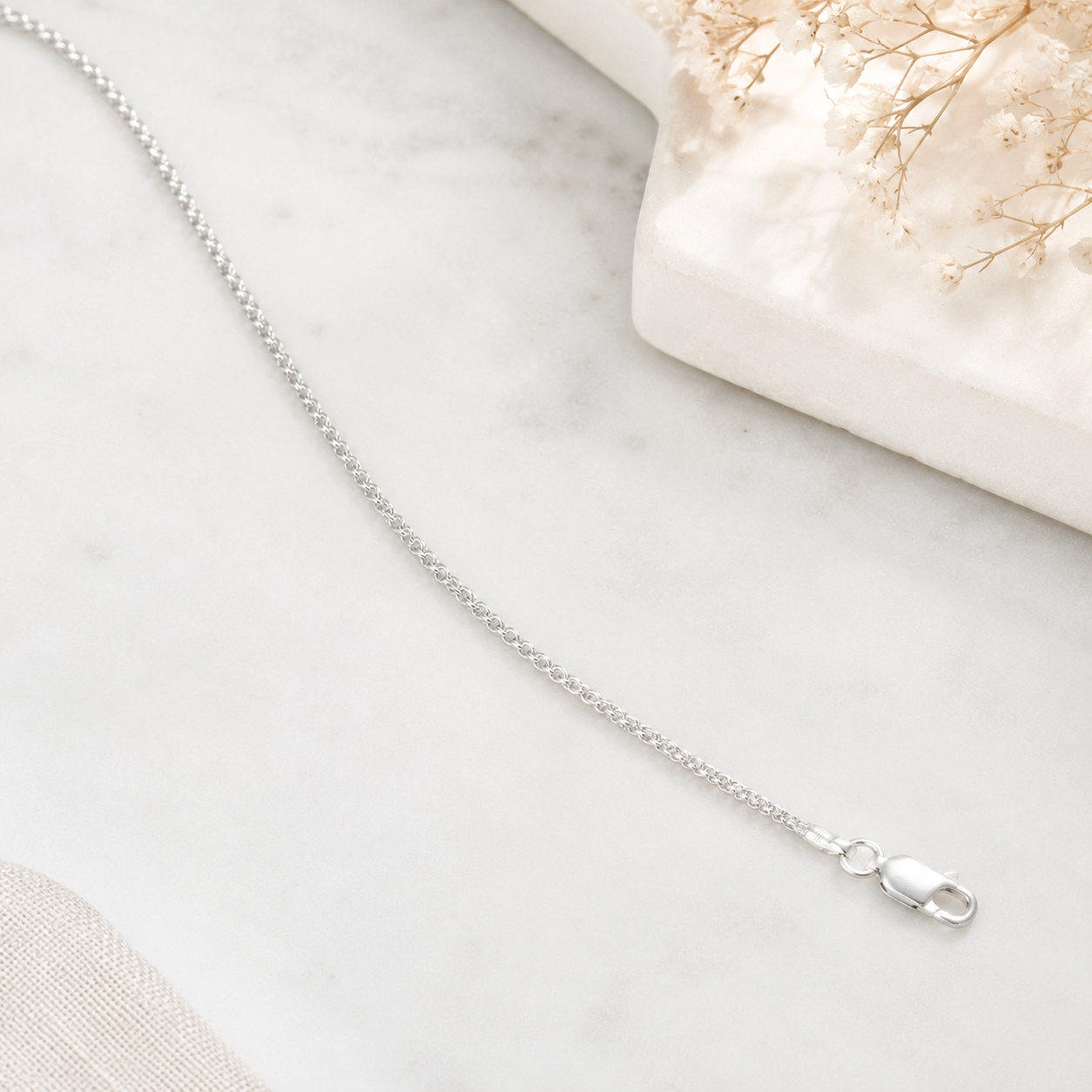 925 Sterling Silver French Wheat Chain Necklace - 1.5mm