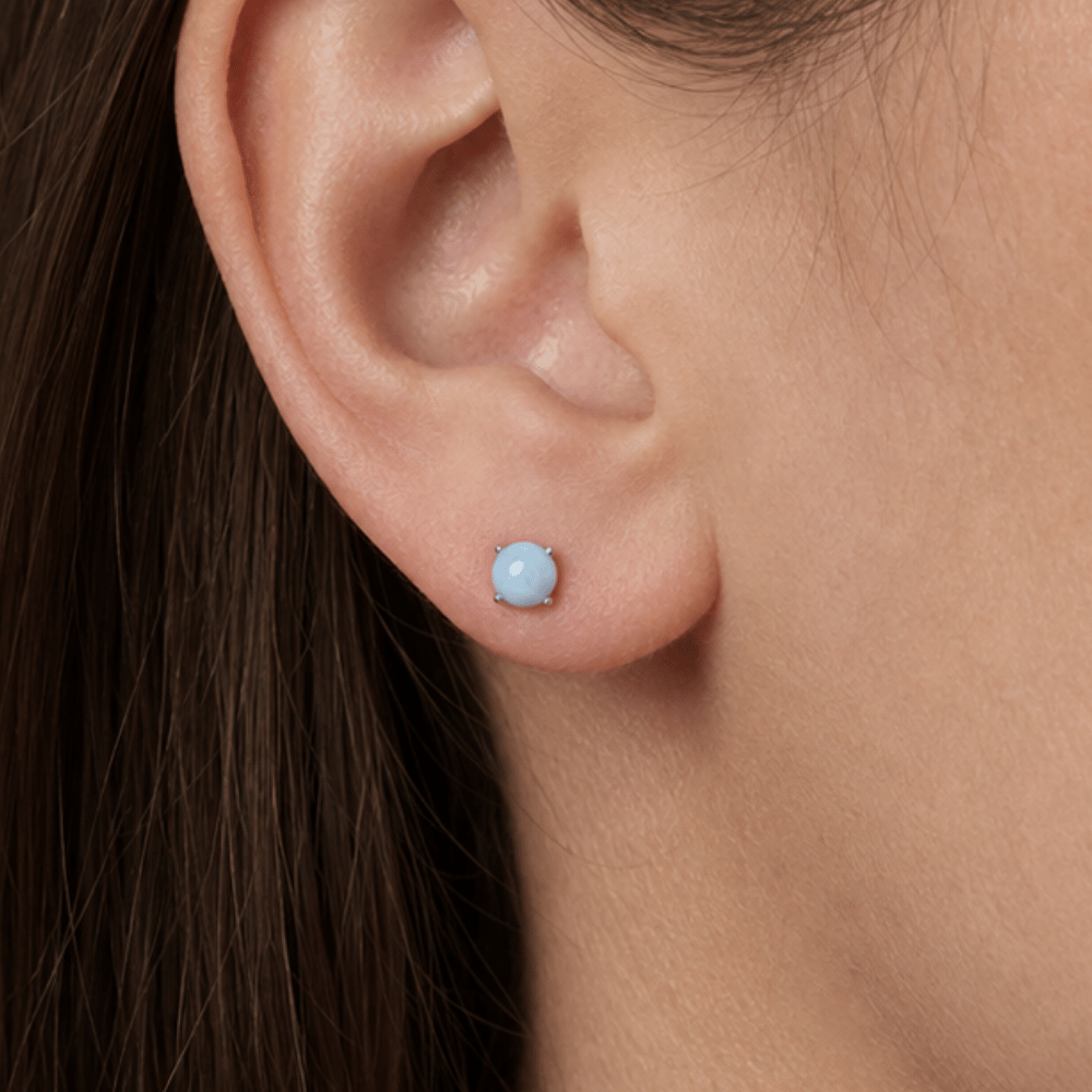 Rhodium Plated Larimar Stud Earrings