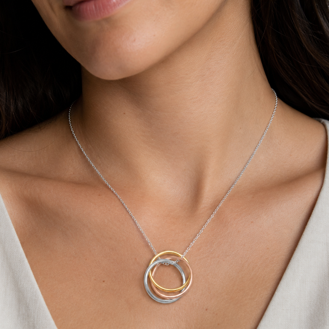 16" Necklace with Tri Tone Rings