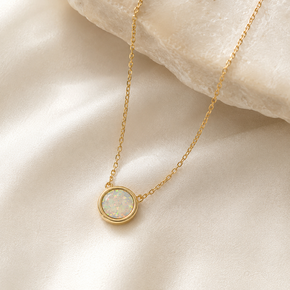 14 Karat Gold Plated Mini Synthetic White Opal Necklace